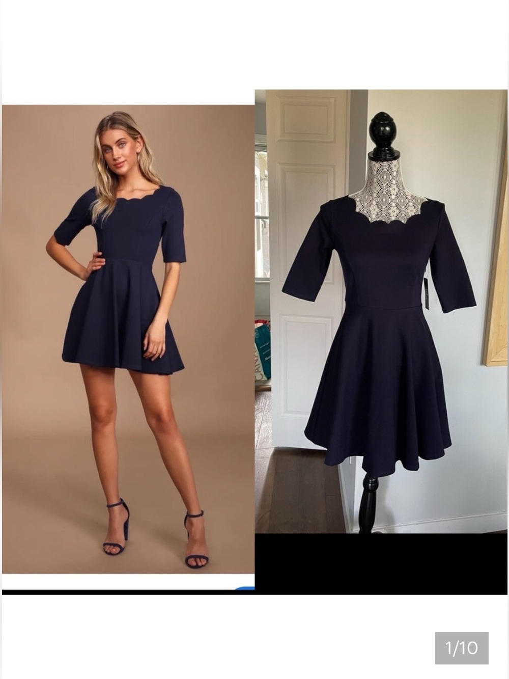 NWT Lulu’s Navy Blue Scalloped Hem Fit and Flare Dress. Small